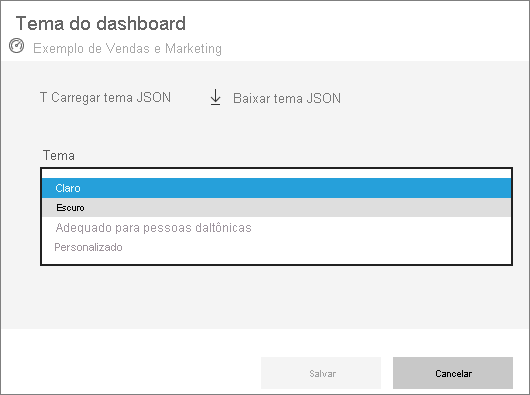 Screenshot of the Dashboard theme window and dropdown menu.