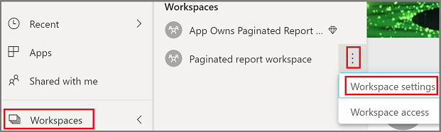 A screenshot that shows how to select Workspace settings.