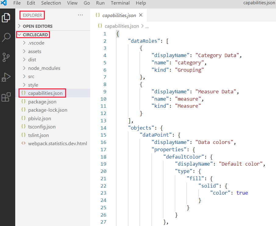 Captura de tela do acesso ao arquivo capabilities.json no VS Code.