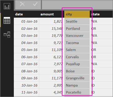 Screenshot of the Data Category dropdown list with City highlighted.