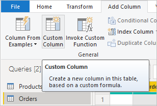 Screenshot that highlights the Custom Column button.