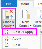 Screenshot that shows the Close & Apply option.