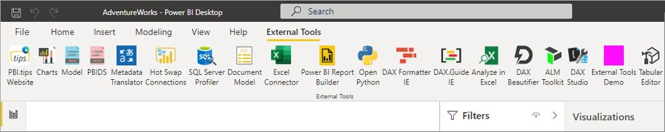 A faixa de opções de ferramentas externas no Power BI Desktop