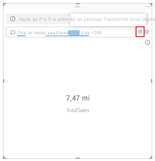 Screenshot showing a Q&A visualization with the 'Turn this Q&A result into a standard visual' icon highlighted.