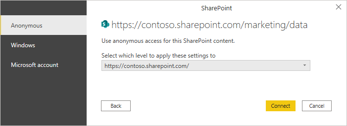 Autenticação do desktop da pasta do SharePoint.