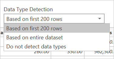 Seleção de inferência de tipo de dados para um arquivo CSV.