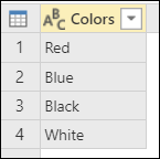 Exemplo de tabela de Cores contendo quatro cores diferentes.