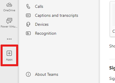Captura de tela do ícone de aplicativos na barra de navegação lateral do Teams.