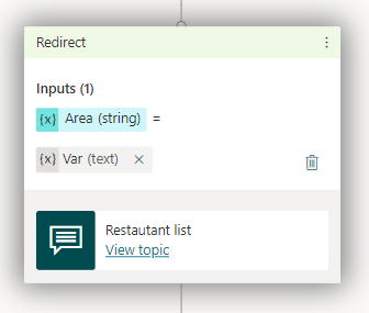 Captura de tela da tela de criação mostrando a seleção da variável sendo passada no nó redirecionado.