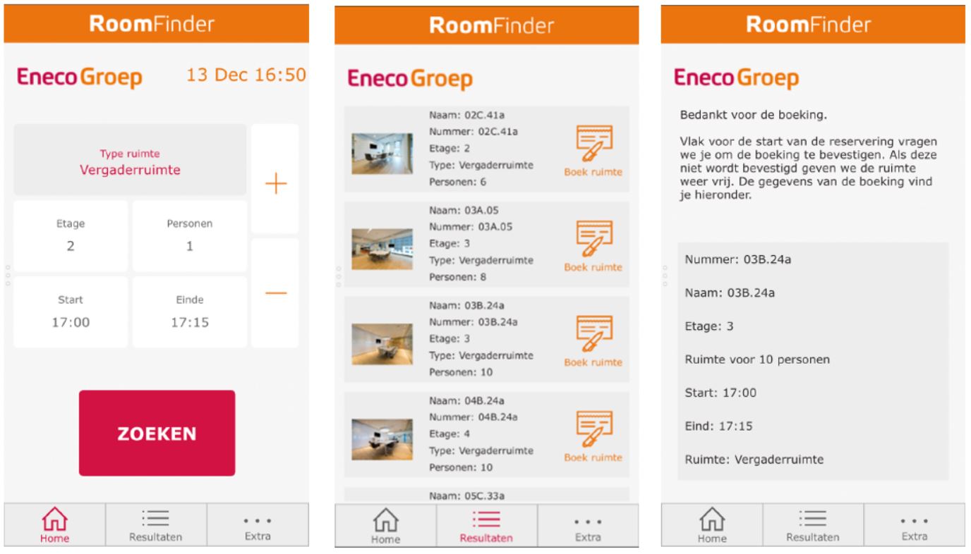Captura de tela do aplicativo RoomFinder da Eneco.