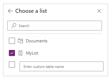 Em Escolher uma lista, marque a caixa de seleção de uma ou mais listas que deseja usar e, em seguida, selecione Conectar.