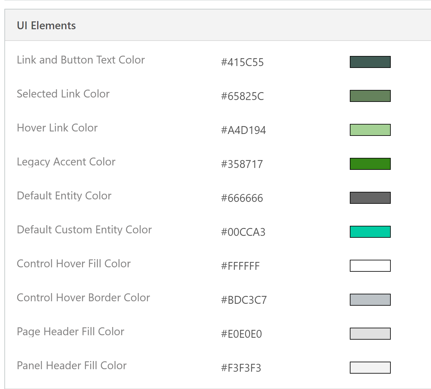 Cores suaves do tema verde para elementos da interface do usuário.