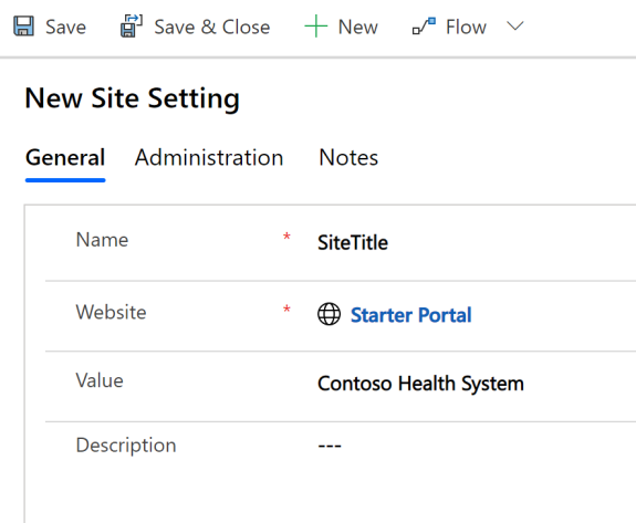 Configurações do Site de Gerenciamento de Portal.