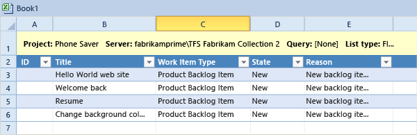 Adicionar itens de trabalho para o Excel