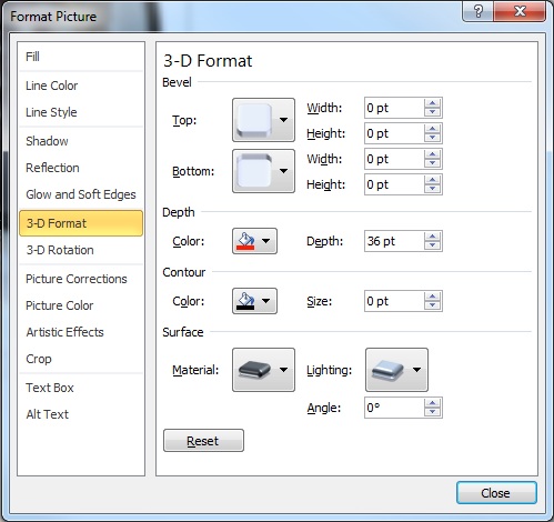 3-D Format tab of the Format Picture dialog box