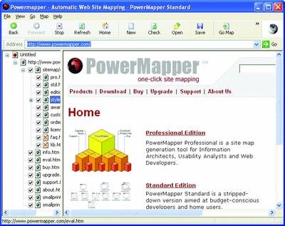 PowerMapper fornece uma forma simples de efetuar spider em seus sites 