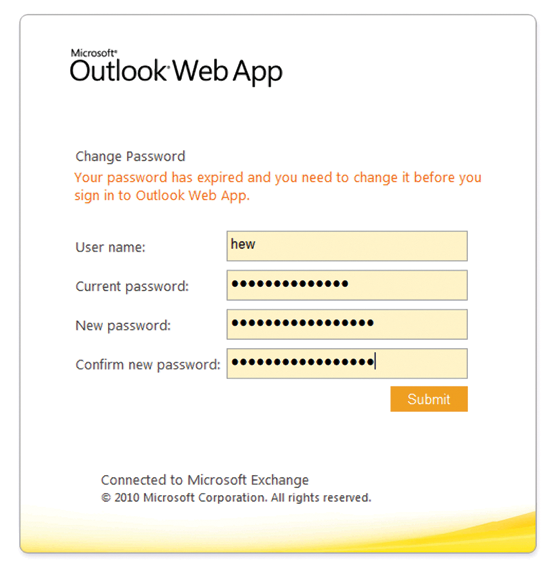 Figure 8 The Outlook Web App 2010 Change Password page