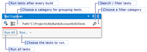 Executar testes na barra de ferramentas do Gerenciador de testes