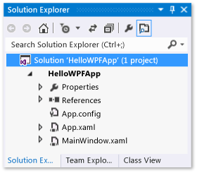 Gerenciador de soluções com HelloWPFApp arquivos carregados