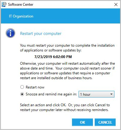 Captura de tela da Notificação para software instalado proativamente.