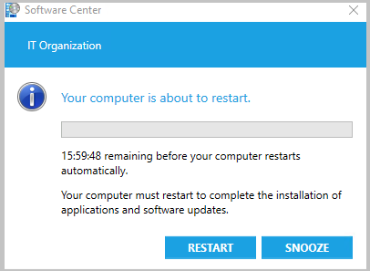 Captura de tela da notificação pendente do Centro de Software de Reinicialização com o botão soneca.