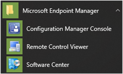 ícones do menu Iniciar do Gerenciador de Pontos de Extremidade Microsoft