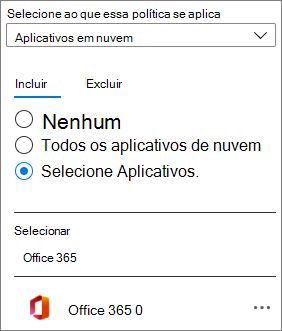 Captura de tela do aplicativo de nuvem do Office 365 em uma política de acesso condicional do Azure Active Directory.