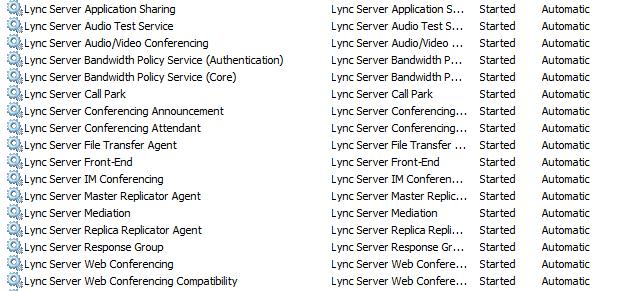 Lista de serviços em execução no Front End Server.