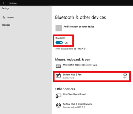 Conectar a Caneta do Surface Hub via Bluetooth