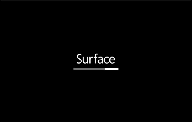 Firmware de toque de superfície com barra de progresso cinza.