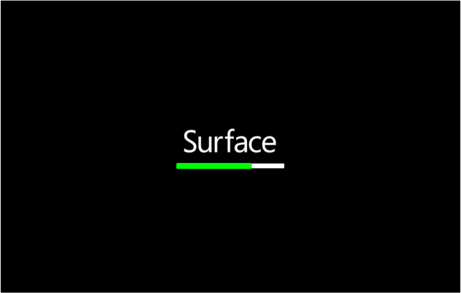 Firmware do Surface KIP com barra de progresso verde claro.