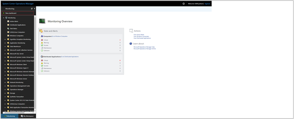 Captura de tela mostrando a opção Novo Painel no console Web.