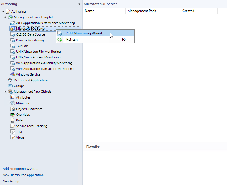 Captura de tela mostrando o Assistente para Adicionar Monitoramento em Execução.