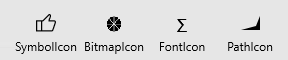 Exemplos de ícone de botão da barra de aplicativos.