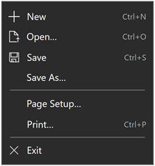 Exemplo de um menu mostrando aceleradores de teclado para vários itens de menu