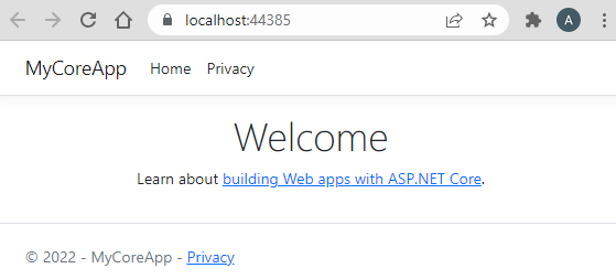 Screenshot shows the Home page for the web app in the browser window.