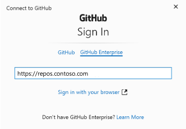 Captura de tela mostrando a guia Entrar com o GitHub Enterprise.