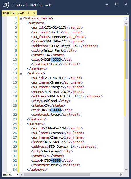 Seleção de vários cursores em um arquivo XML no Visual Studio