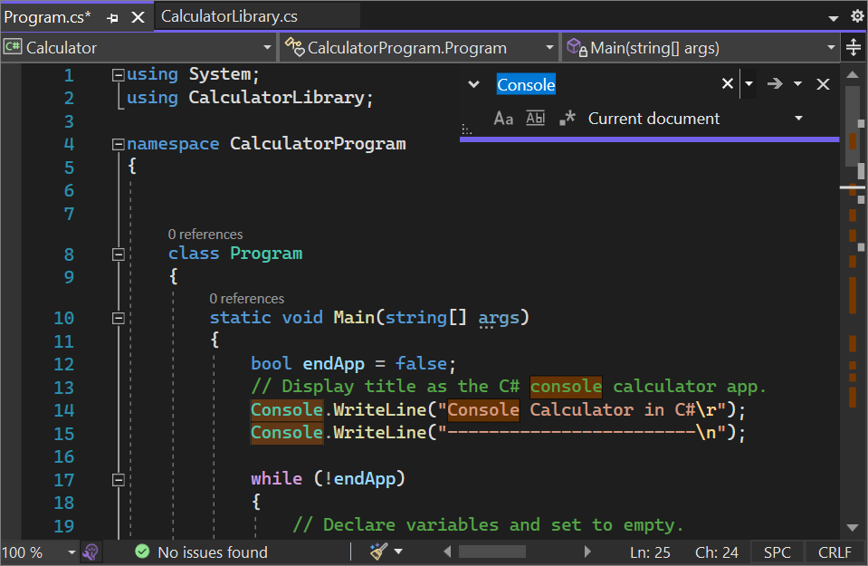 Captura de tela da caixa de diálogo Encontrar e Substituir no Editor Visual Studio 2022.