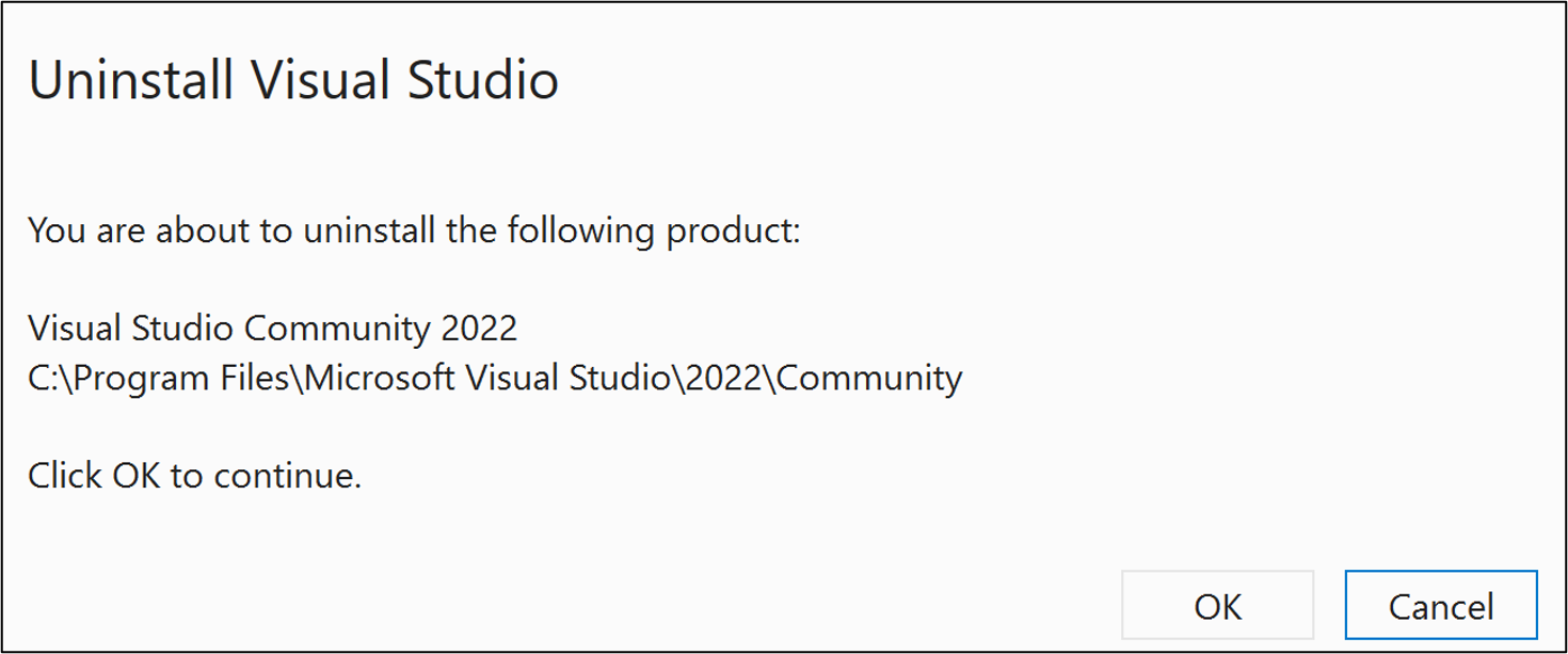 desinstalar Visual Studio confirmação