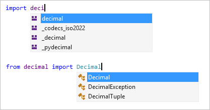 Captura de tela que mostra a importação e a conclusão da importação no editor do Visual Studio.