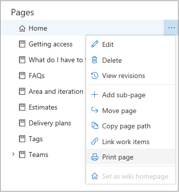 Wiki menu print page option