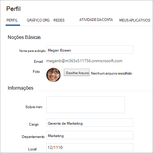 Captura de tela mostrando um perfil de usuário de exemplo.