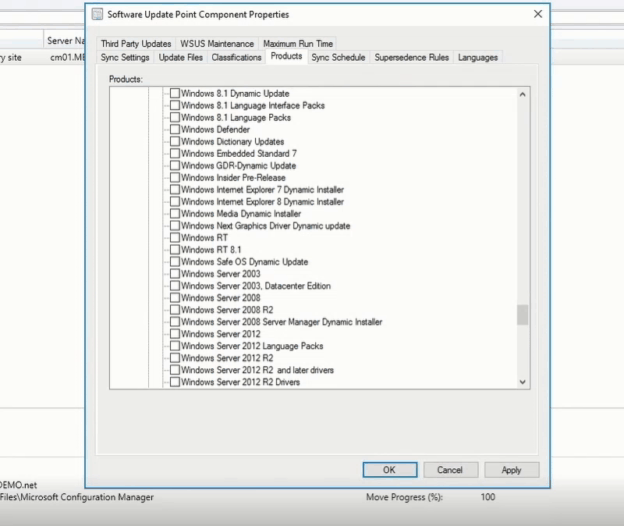 Selecionando a caixa de seleção pré-lançamento do Windows Insider em Propriedades do Componente do Ponto de Atualização de Software.