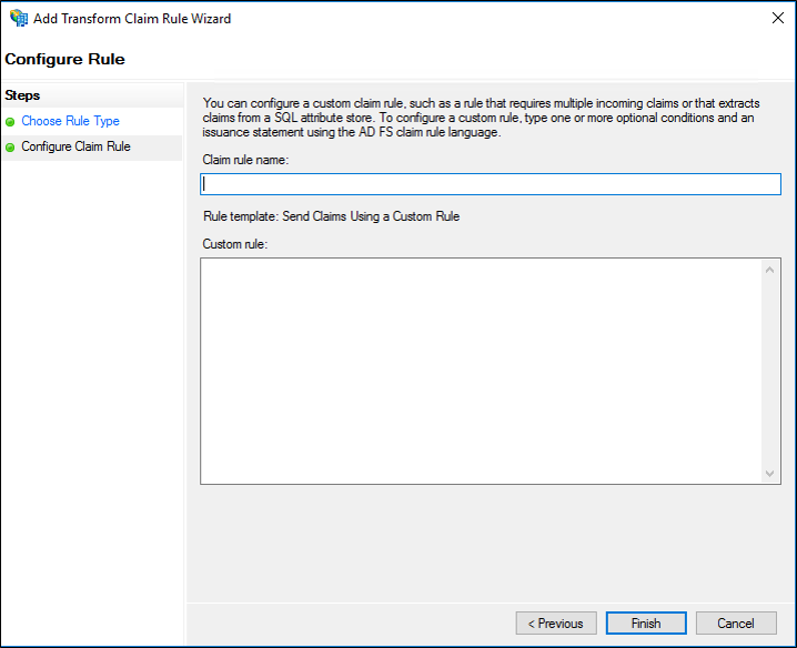 Screenshot that shows where to type the claim rule name when you create a rule to pass through or filter an incoming claim on a Claims Provider Trust in Windows Server 2016.