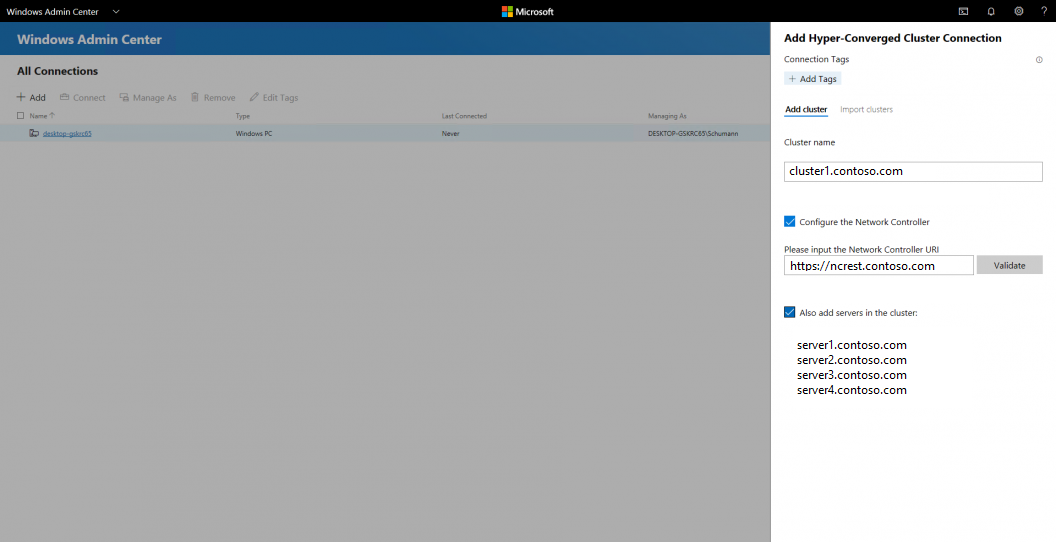 Adding an SDN enabled HCI connection with Windows Admin Center