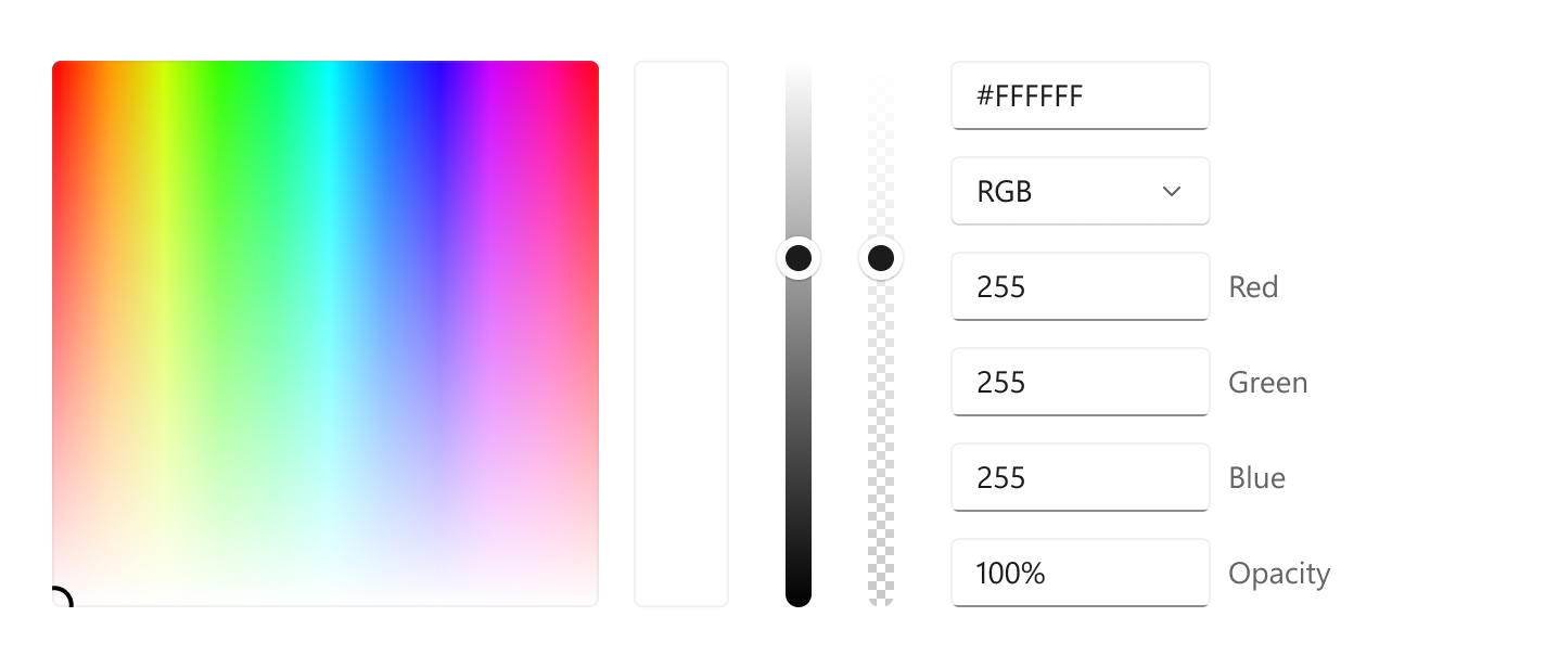 Um seletor de cores em uma orientação horizontal
