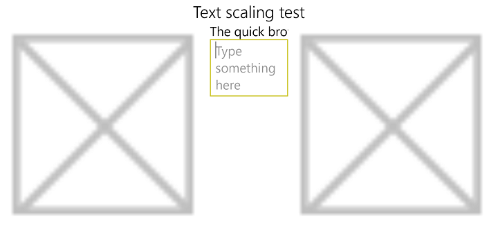 Captura de tela do texto escalando de 100% a 225% com recorte de texto.