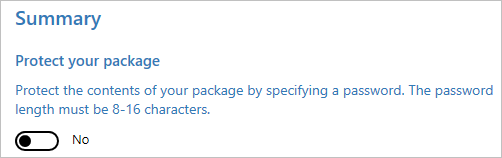 No Designer de Configuração do Windows, proteja seu pacote com uma senha.
