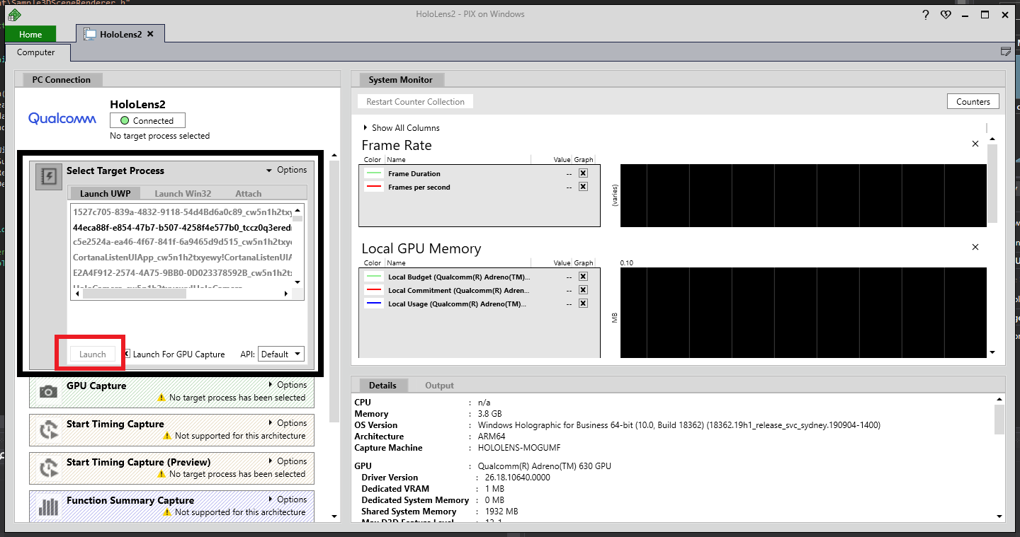 Captura de tela do aplicativo PIX com a janela selecionar processo de destino e o botão iniciar realçado